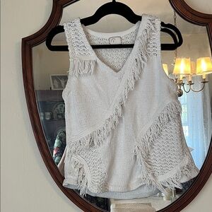 Anthropologie Cream Fringed Tank Top Size Small Boho beautiful